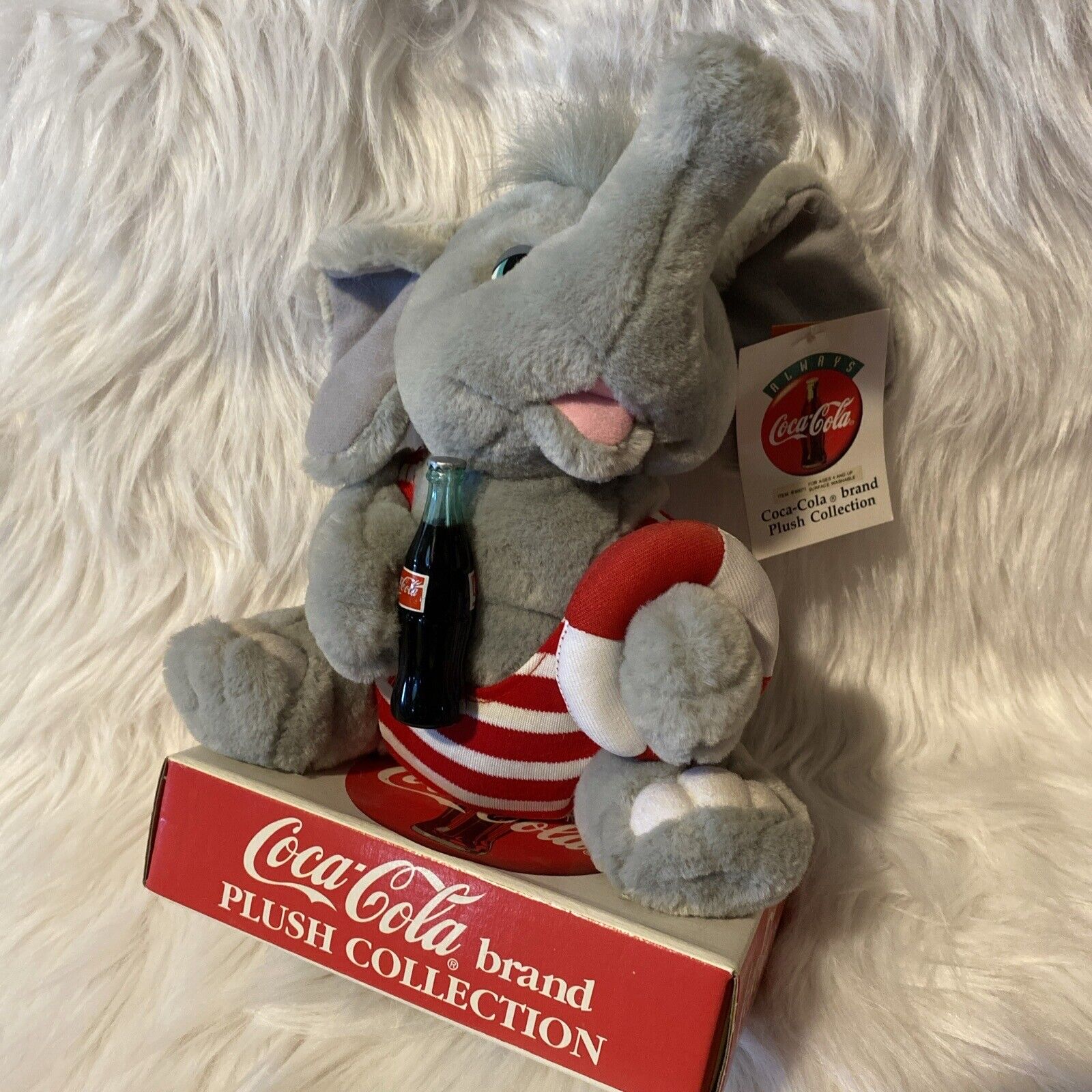 Vintage Coca-Cola Plush Collection Grey Stuffed Elephant 1993 Summer Swim Coca-Cola - фотография #12