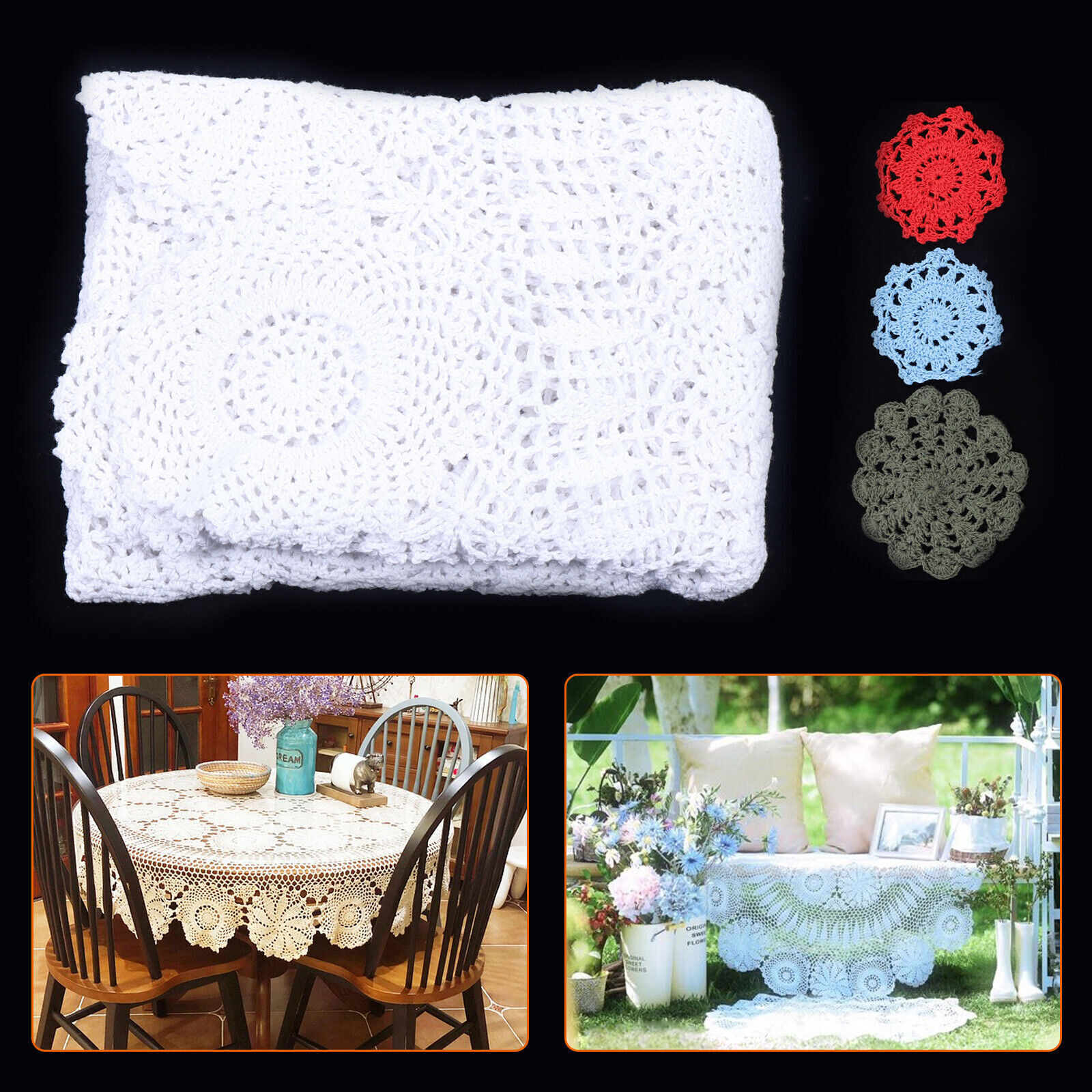52'' Vintage Round Hand Crochet Tablecloth Hollow-out Lace Floral Table Cloth  Unbranded Does Not Apply - фотография #4