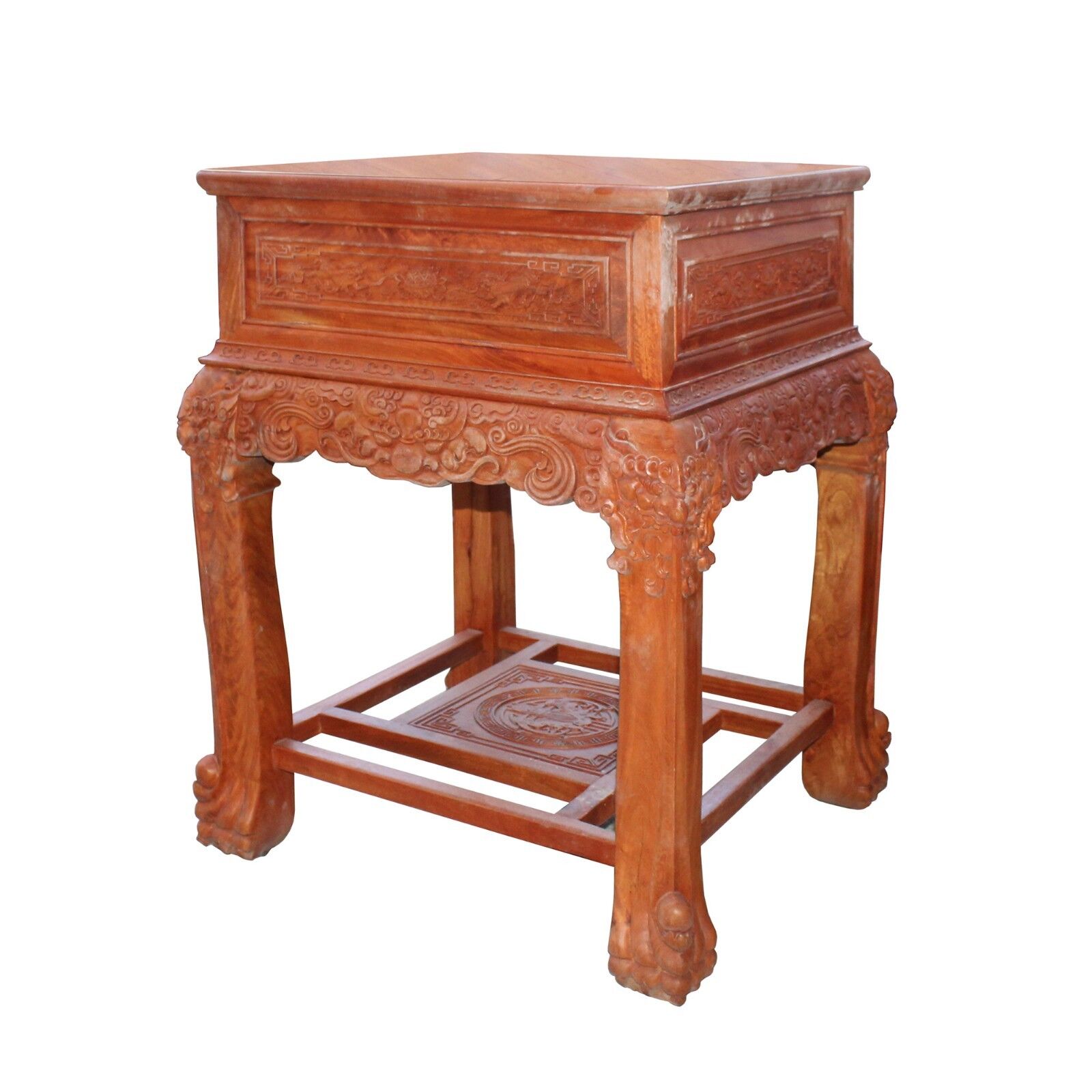Chinese Oriental Huali Rosewood Foo Dogs Motif Tea Table Stand cs4529 Handmade Does Not Apply - фотография #3
