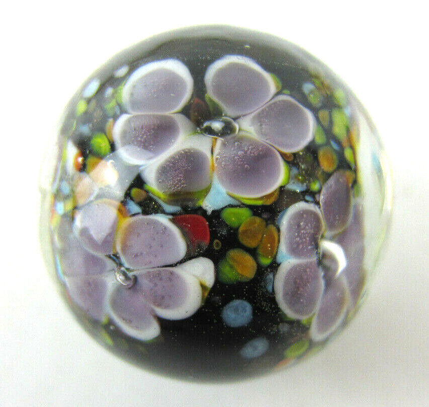 22mm MAGNOLIA Black/Purple Flower Handmade art glass Marble 7/8" SHOOTER HOM Does Not Apply - фотография #3