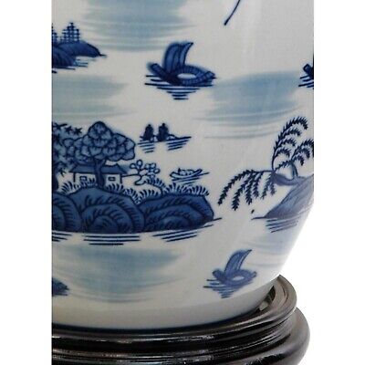 Oriental Furniture 11" Landscape Blue & White Porcelain Vase Jar Red Lantern BW-JAR1-BWLS - фотография #3