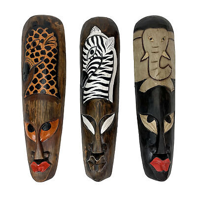 Zeckos Set Of 3 African Wildlife Wooden Wall Masks Zeckos DW20004