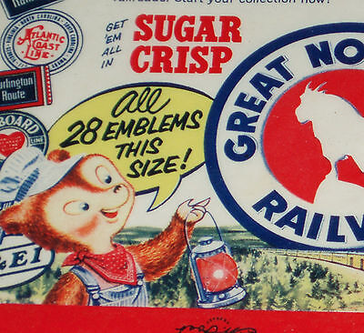 1950's Post Sugar Crisp Cereal Box wax wrap w/ Railroad Emblems cereal premium Без бренда - фотография #3