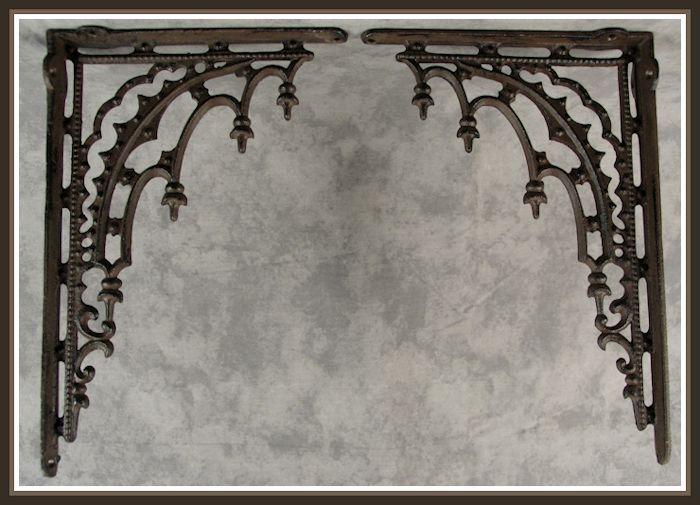 2 ARCHITECTURAL GOTHIC RENAISSANCE Cast Iron SHELF WALL CORNER BRACKETS Brown Без бренда - фотография #4