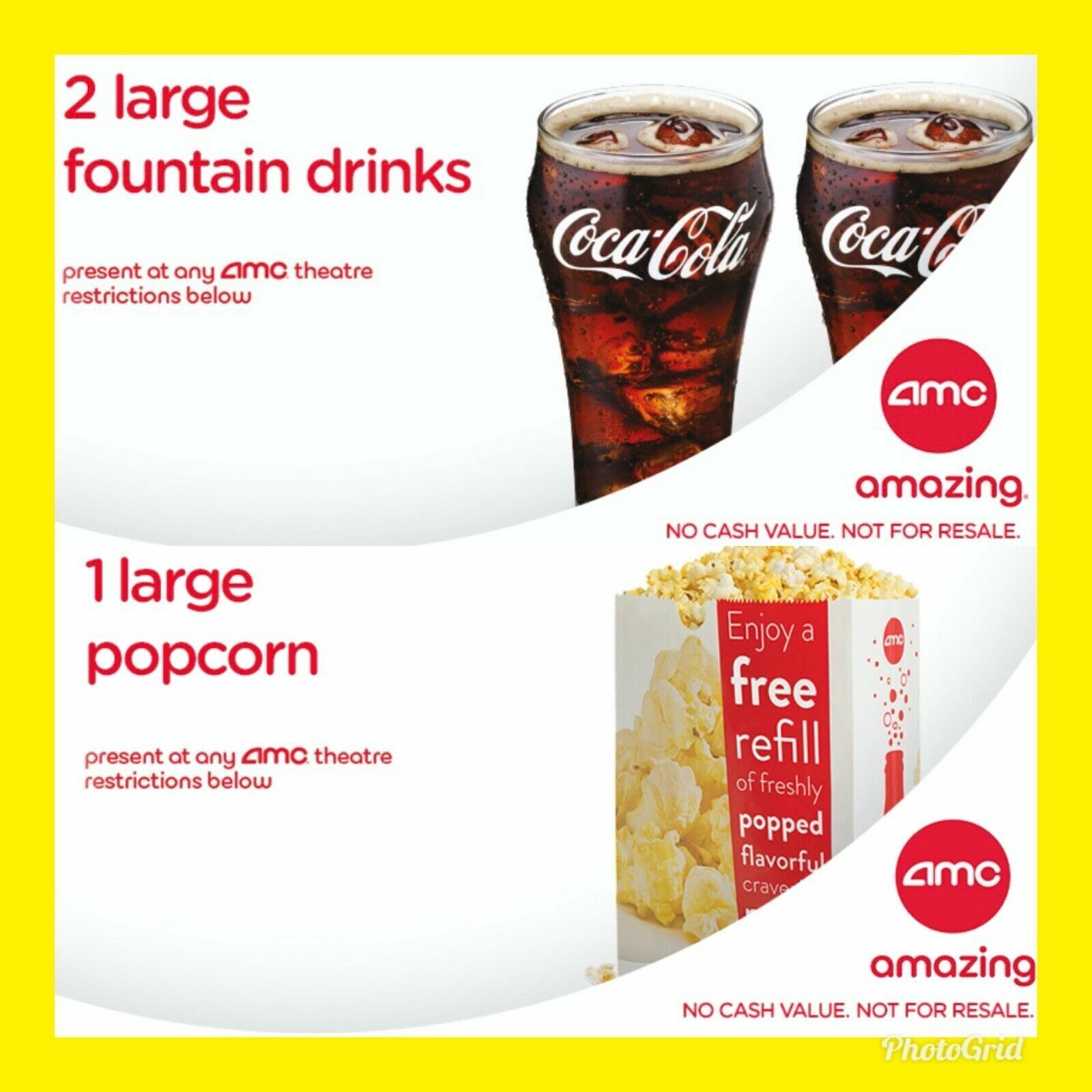 Instant E-Delivery: AMC Theater 2 Large Drinks & 1 Large Popcorn ||Exp 6/30/21 AMC