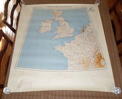 Fantastic, very large colored map of Great Britain & France (1954) Scarce! Без бренда