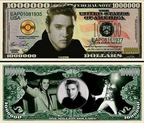 Elvis Presley Million Dollar Bill Fake Play Funny Money Novelty Note FREE SLEEVE Без бренда