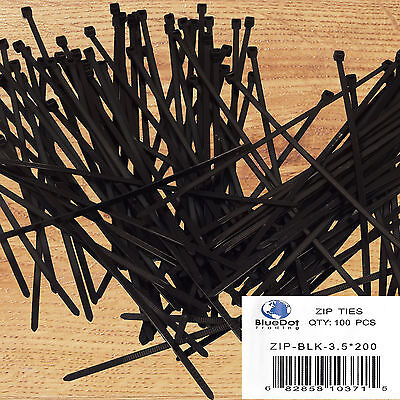 USA 100 PACK 8 INCH ZIP TIES NYLON 40 LBS UV WEATHER RESISTANT BLACK WIRE CABLE BlueDot Trading ZIP-BLK-3.5*200