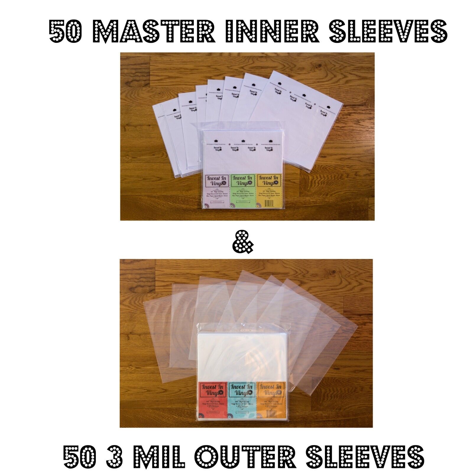 100 LP Sleeves Combo - 50 3 Mil Outer & 50 Master Rice Paper Lined Inner 33 12" Invest In Vinyl LP_ISOS_Combo_100 - фотография #2