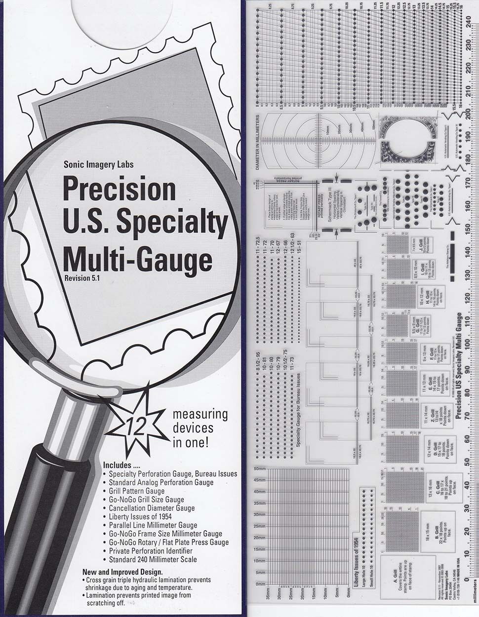 New Stamps Perforation Gauge Scott Precision US Specialty 12 in 1 Multi GO no GO Precision U.S USSMG02