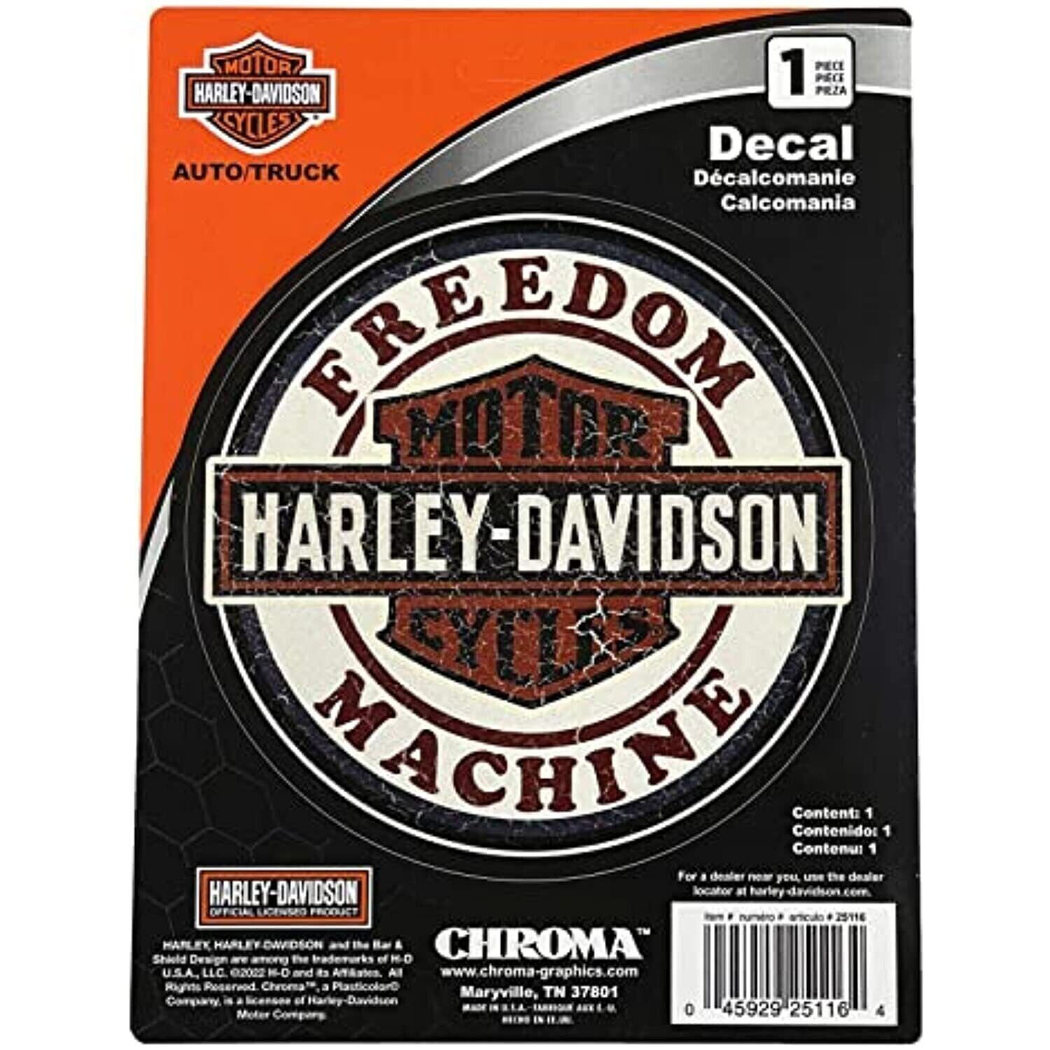 CG25116 Harley-Davidson Aged Vintage Freedom Machine Badge 5 1/4" Round Decal Chroma 025116