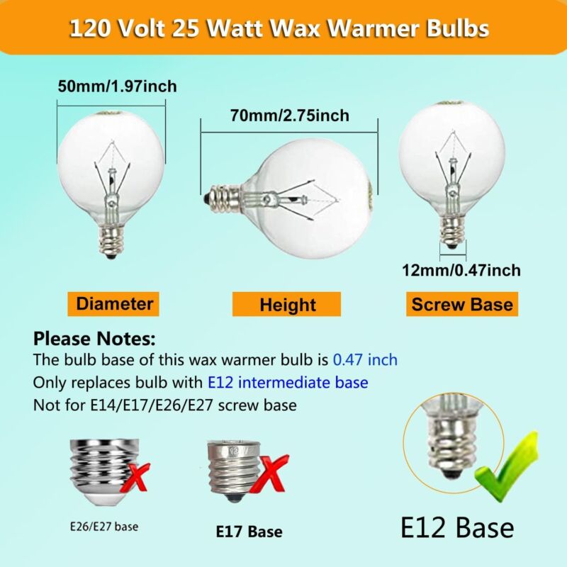 25 Watt Wax Warmer Bulbs,E12 Base Type G Light Bulbs for Full Size Scentsy  PaeorRorL - фотография #4