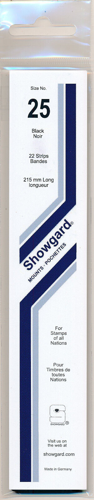 Showgard Stamp Mount Size 25/215 mm - BLACK - Pack of 22 (25x215  25mm)  STRIP Showgard Item No 25