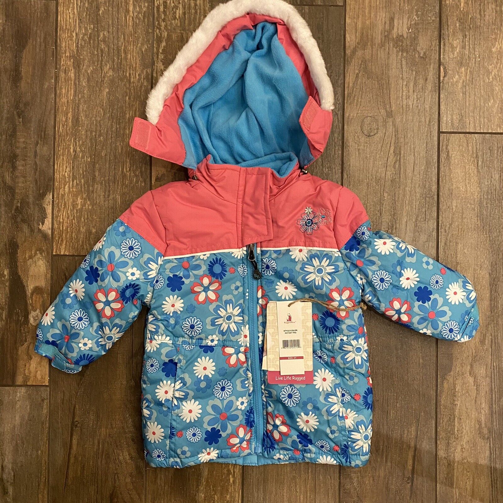 Rugged Bear Girls Winter Coat Lines Jacket Size 2T Hooded NWT Floral Turquoise Rugged Bear - фотография #2