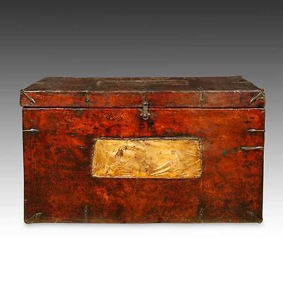 RARE ANTIQUE TRUNK PAINTED PINE WOOD IRON TIBET CHINESE FURNITURE 18TH C.  Без бренда