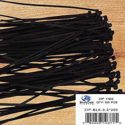 USA 100 PACK 8 INCH ZIP TIES NYLON 40 LBS UV WEATHER RESISTANT BLACK WIRE CABLE BlueDot Trading ZIP-BLK-3.5*200 - фотография #12