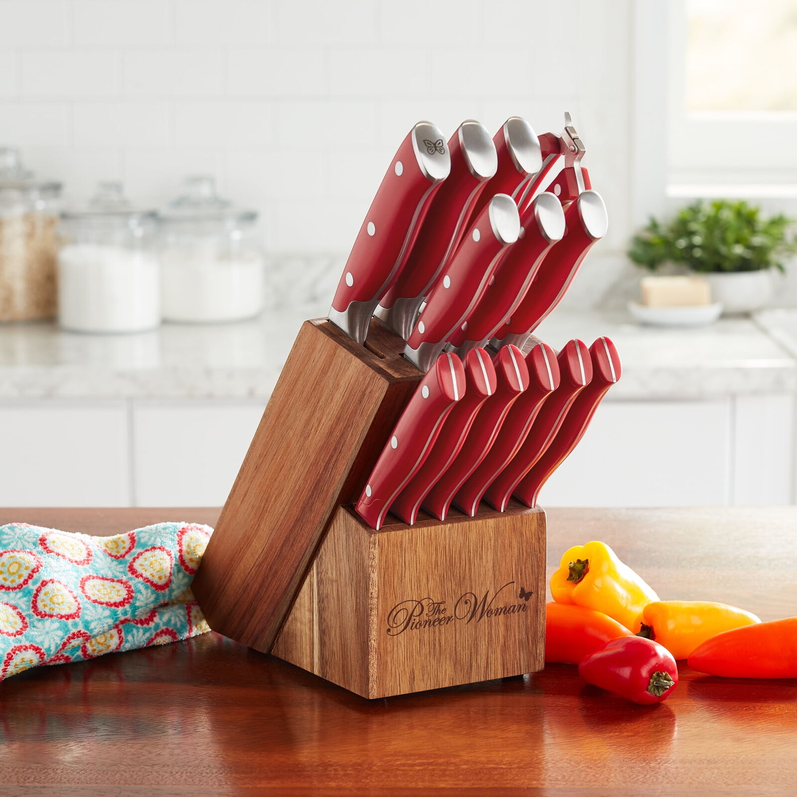 The Pioneer Woman Pioneer Signature 14-Piece Stainless Steel Knife Block Set,Red Does not apply - фотография #2