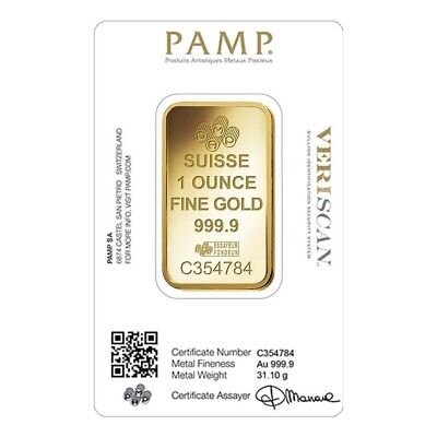 1 oz Gold Bar PAMP Suisse Lady Fortuna Veriscan .9999 Fine (In Assay) Без бренда - фотография #3