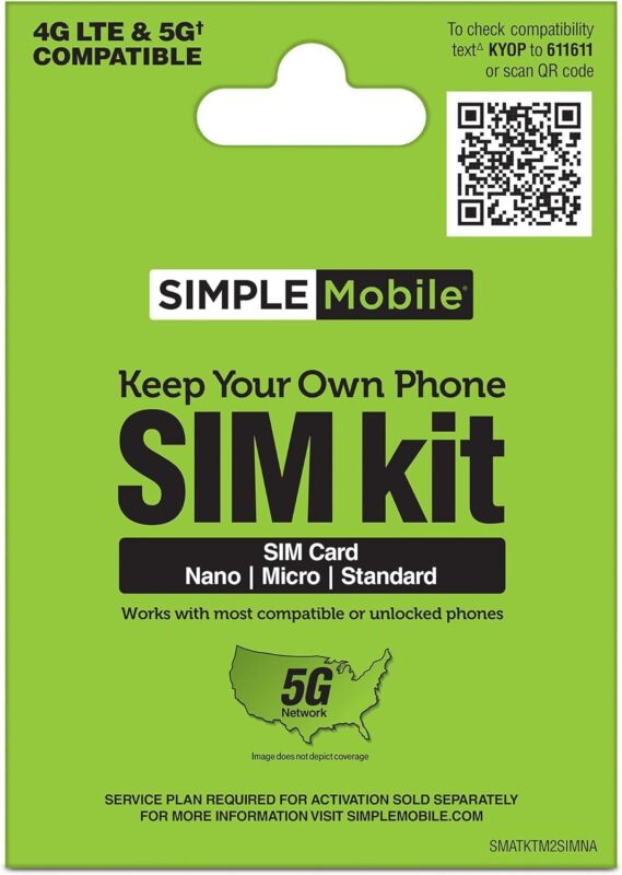 Simple Mobile Keep Your Own Phone Prepaid SIM Kit | 3-in-1 CDMA Sim White SIMPLE Mobile SMATKTMDUNR-TRI1