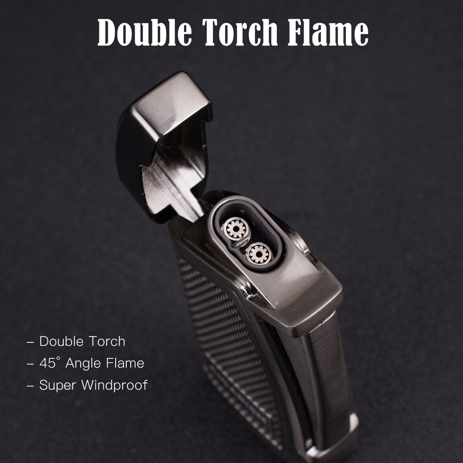 CIGARISM Diamond Pattern Double Torch Jet Flame Cigar Lighter Punch (Gun Metal) Без бренда - фотография #3
