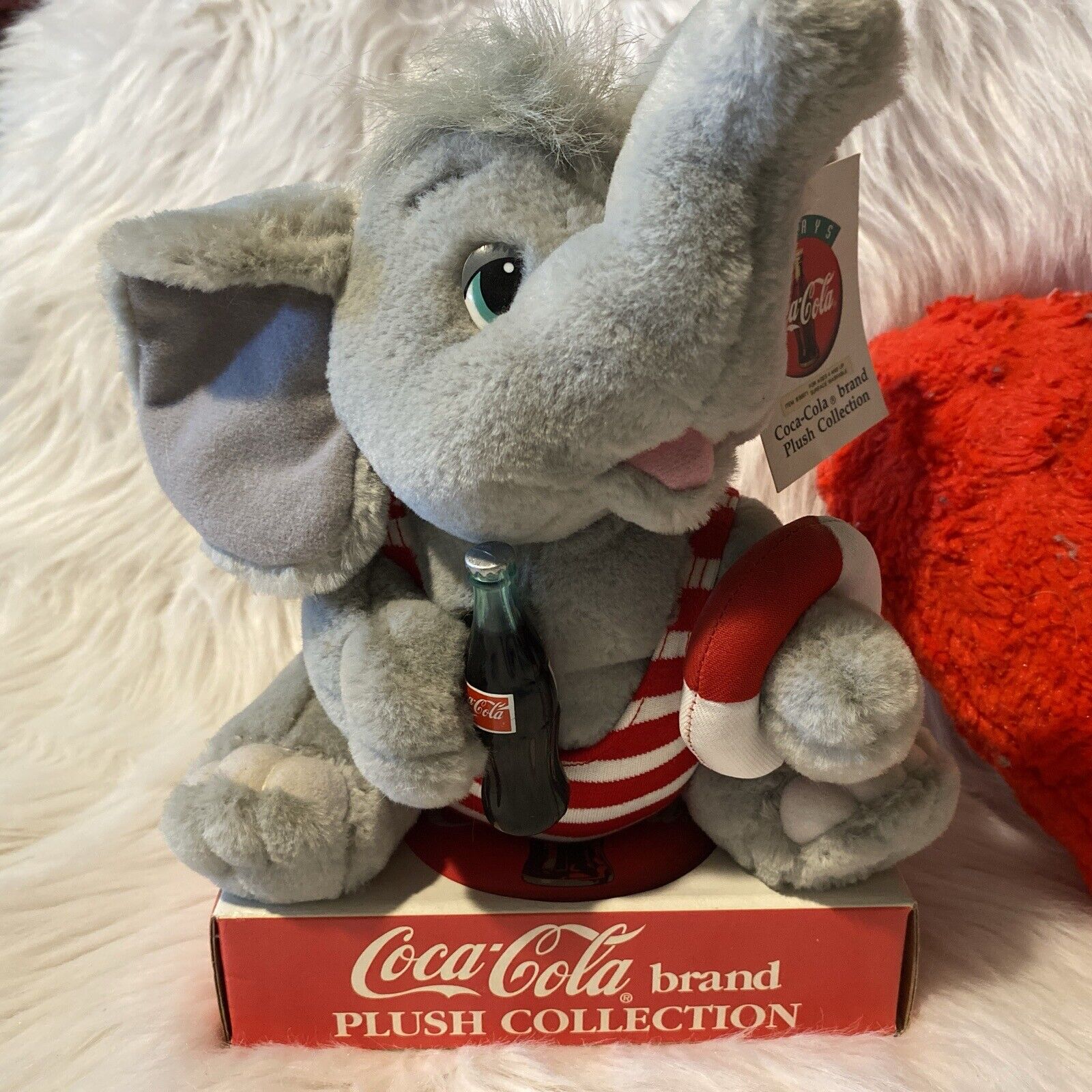 Vintage Coca-Cola Plush Collection Grey Stuffed Elephant 1993 Summer Swim Coca-Cola