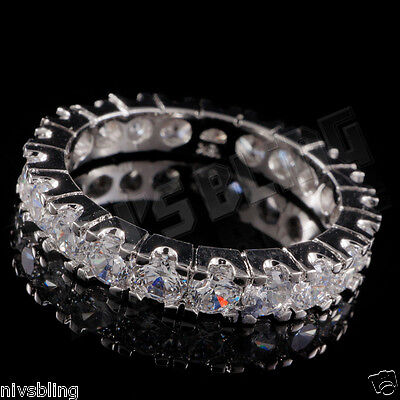 18K White Gold Plated CZ Wedding Engagement Band Eternity Women Promise Ring Niv's Bling - фотография #3
