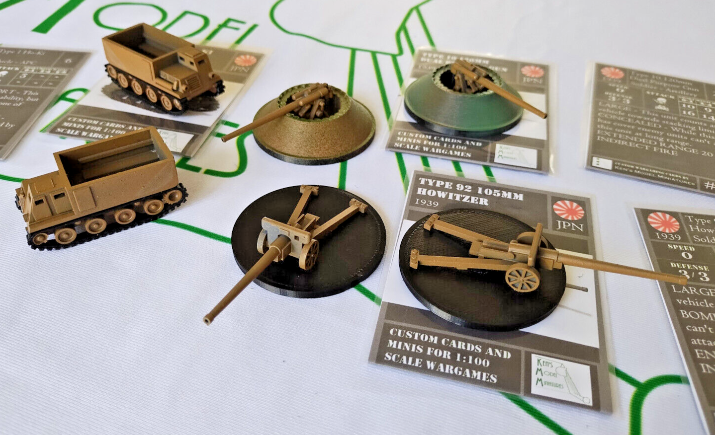 Japanese Artillery Company  -- 1:100 scale minis w/statcards -- KMM Custom Set Ken's Model Miniatures 025A, 026A, 027A