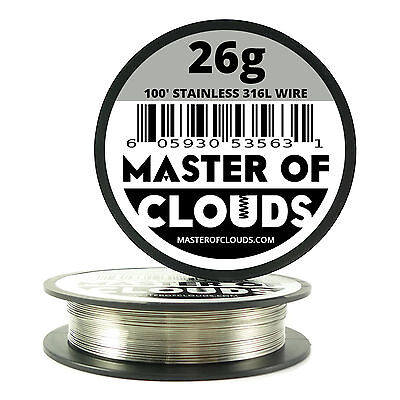 SS 316L - 100 ft. 26 Gauge AWG Stainless Steel Resistance Wire 0.40 mm 26g 100’  Master of Clouds Does Not Apply
