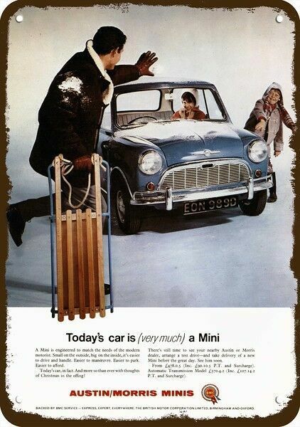 1966 AUSTIN / MORRIS MINI Car Vintage-Look-Edge DECORATIVE REPLICA METAL SIGN Без бренда