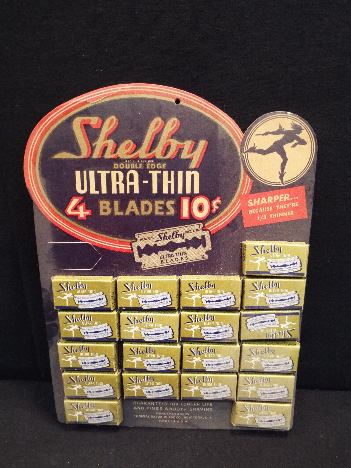 Vintage Shelby Razor Blades Barbershop Display Card With 19 packages Exc Shelbu Ultra This Blades