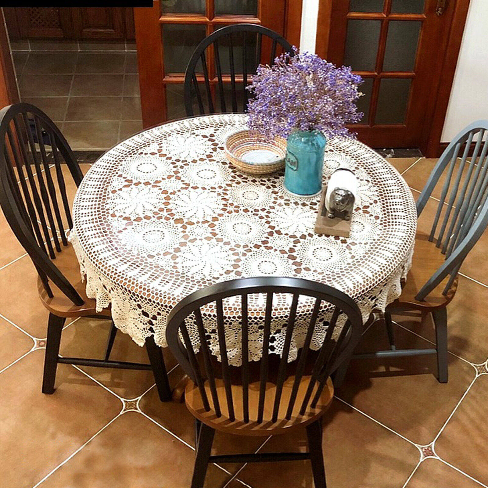 52'' Vintage Round Hand Crochet Tablecloth Hollow-out Lace Floral Table Cloth  Unbranded Does Not Apply - фотография #2