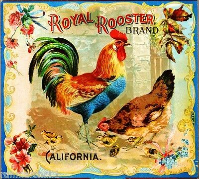 Riverside Royal Rooster Brand Chickens Orange Citrus Fruit Crate Label Art Print Royal Rooster