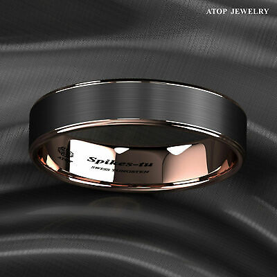 Tungsten Carbide ring rose gold black brushed Wedding Band Ring men's jewelry ATOP - фотография #12