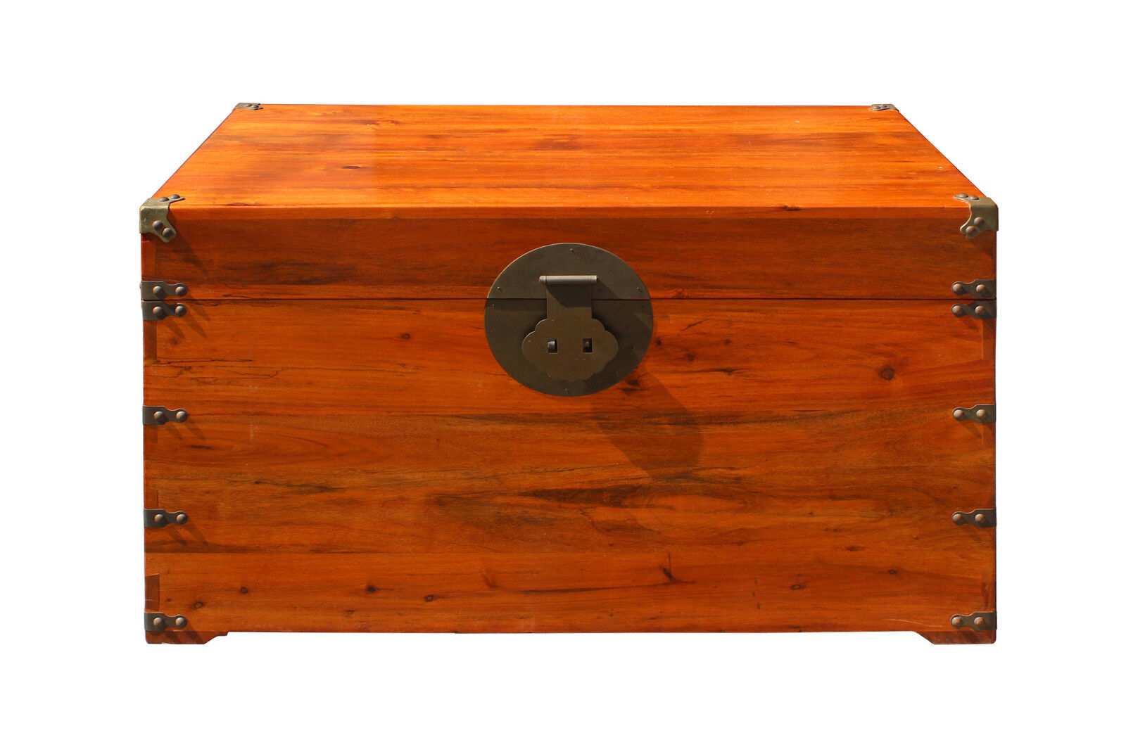 Oriental Chinese Brown Wood Moon Face Hardware Trunk Table cs3160 Handmade Does Not Apply