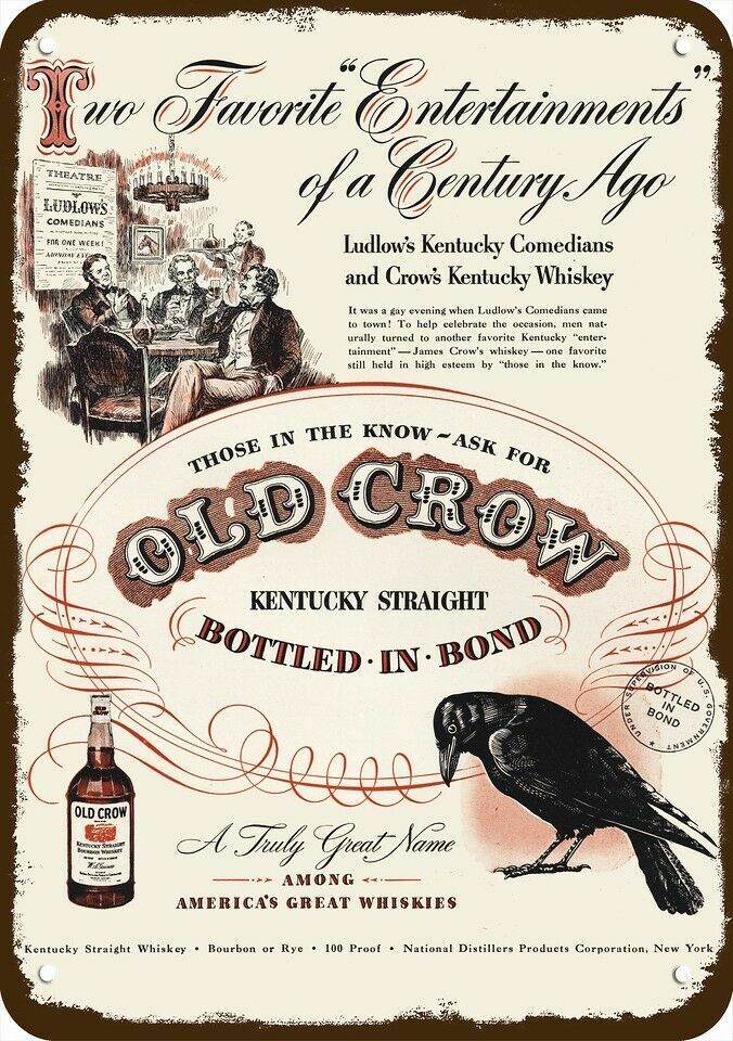 1948 OLD CROW WHISKEY & Ludlow Comedians Vntg-Look DECORATIVE REPLICA METAL SIGN Без бренда