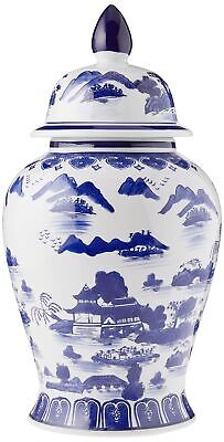 Oriental Furniture 18" Landscape Blue & White Porcelain Temple Jar Red Lantern BW-TJAR-BWLS - фотография #2