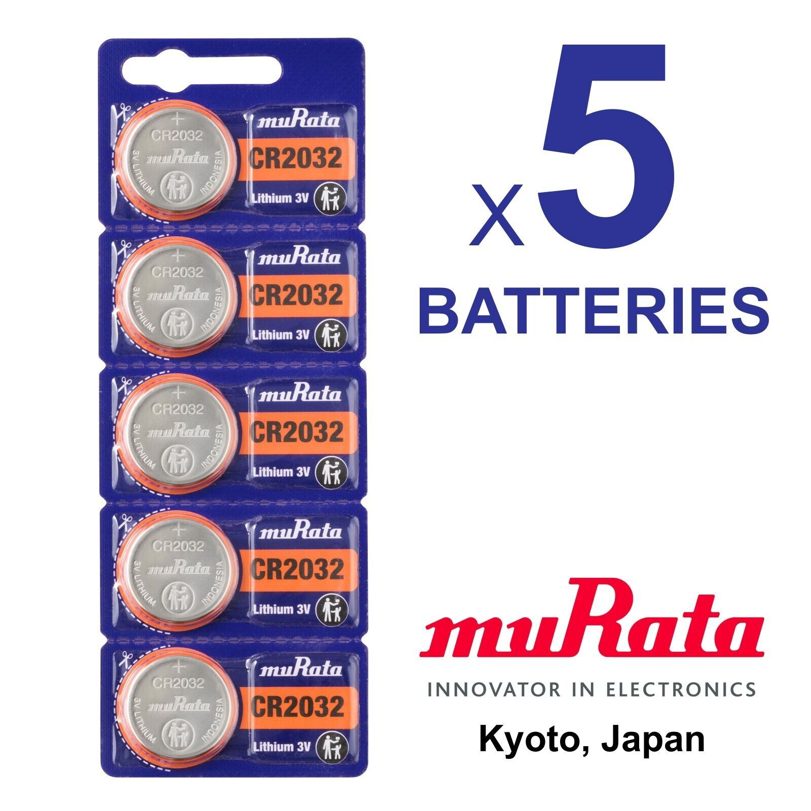 5 NEW MURATA / SONY CR2032 3V Lithium Battery FRESHLY NEW Expire 10 Years 2032 Murata CR2032