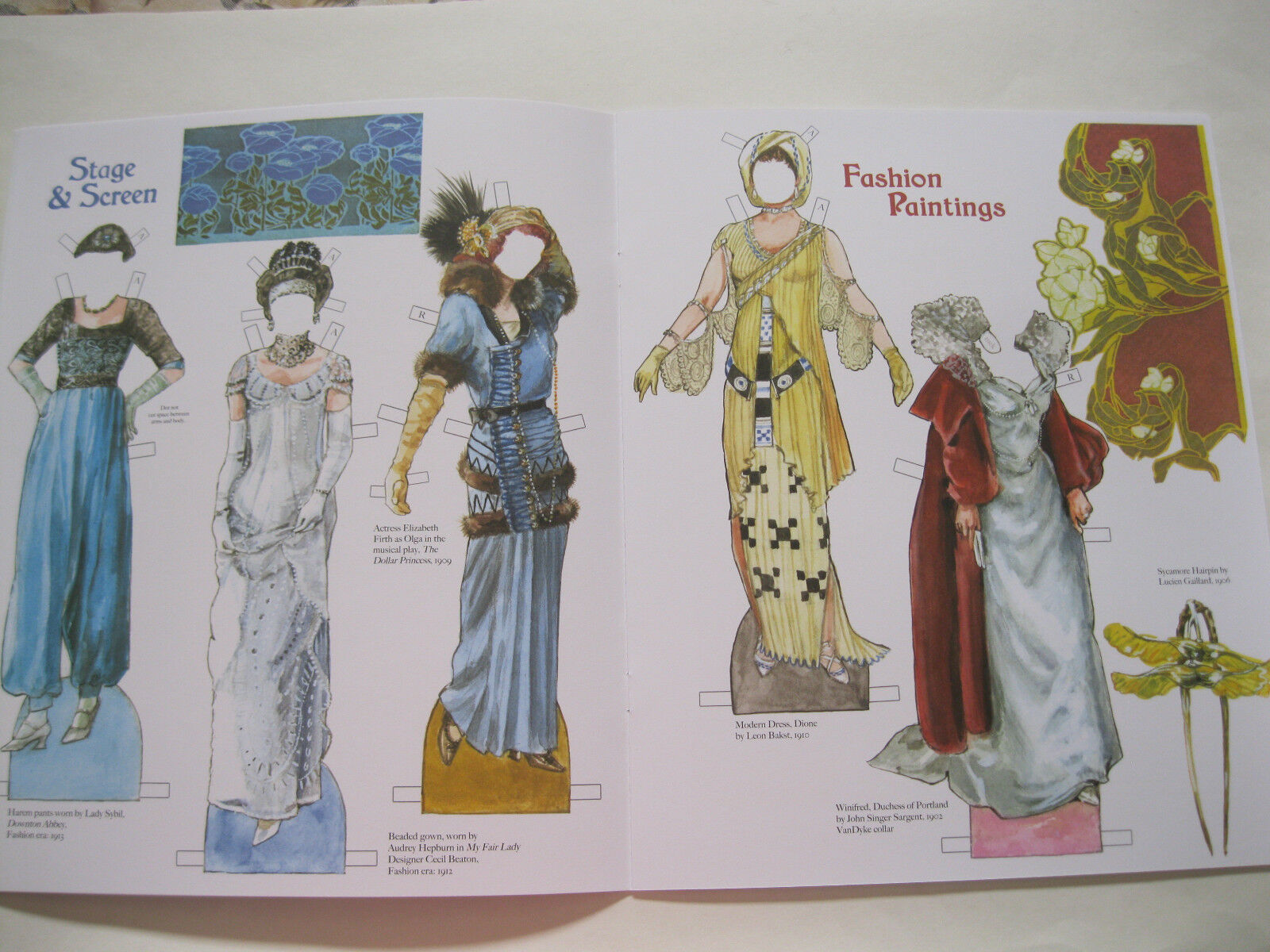 ART NOUVEAU Paper Doll Book--2 Dolls, 20 Fashions from Art, Film & History Без бренда - фотография #4