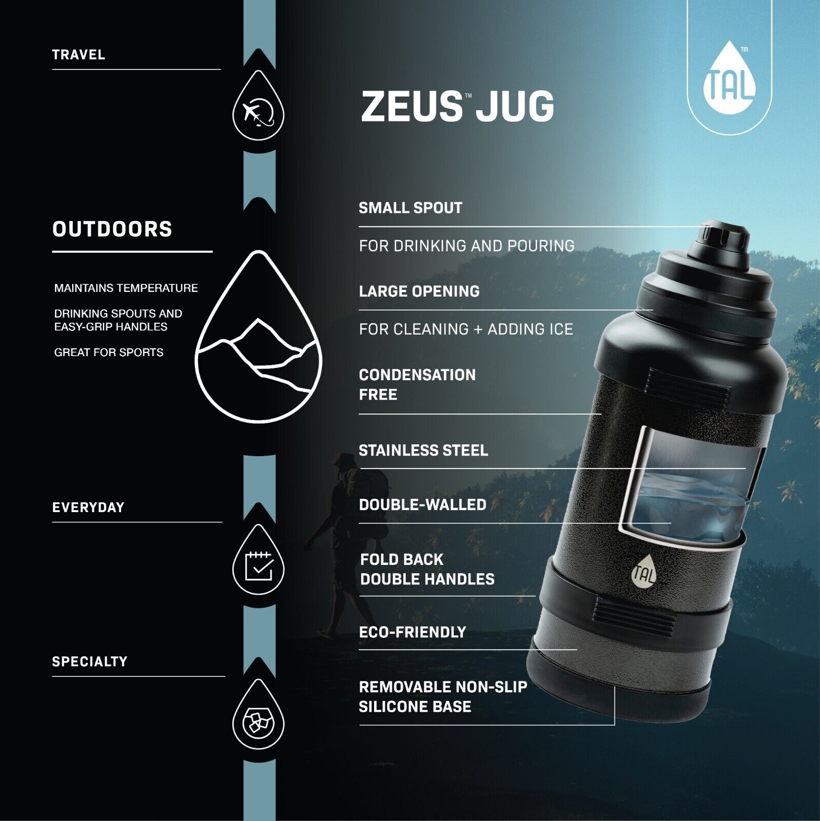 TAL Stainless Steel Zeus Water Bottle 3 Liter, Green Unbranded WM2216 - фотография #5
