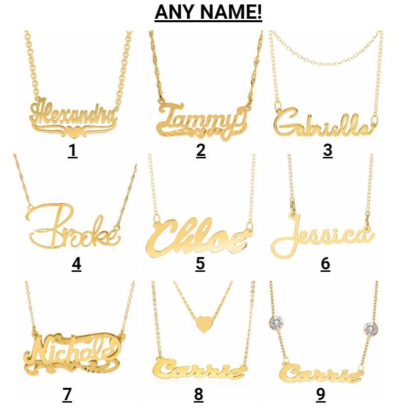 Personalized Sterling Silver Gold Any Name Plate Script Chain Necklace 9 Styles Handmade