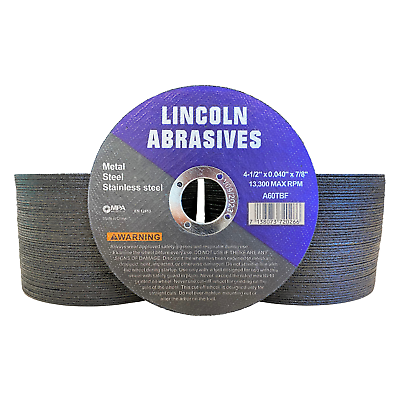 100 Pc 4-1/2" x .040" x 7/8" Cut off Wheels Stainless Steel Metal Cutting Discs Lincoln Abrasives 7138073750