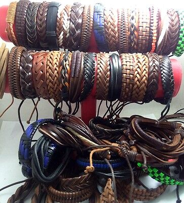 100x Top Mix Men's Genuine Leather Bracelets Wholesale Cuff Wristbands Bangles Unbranded - фотография #4