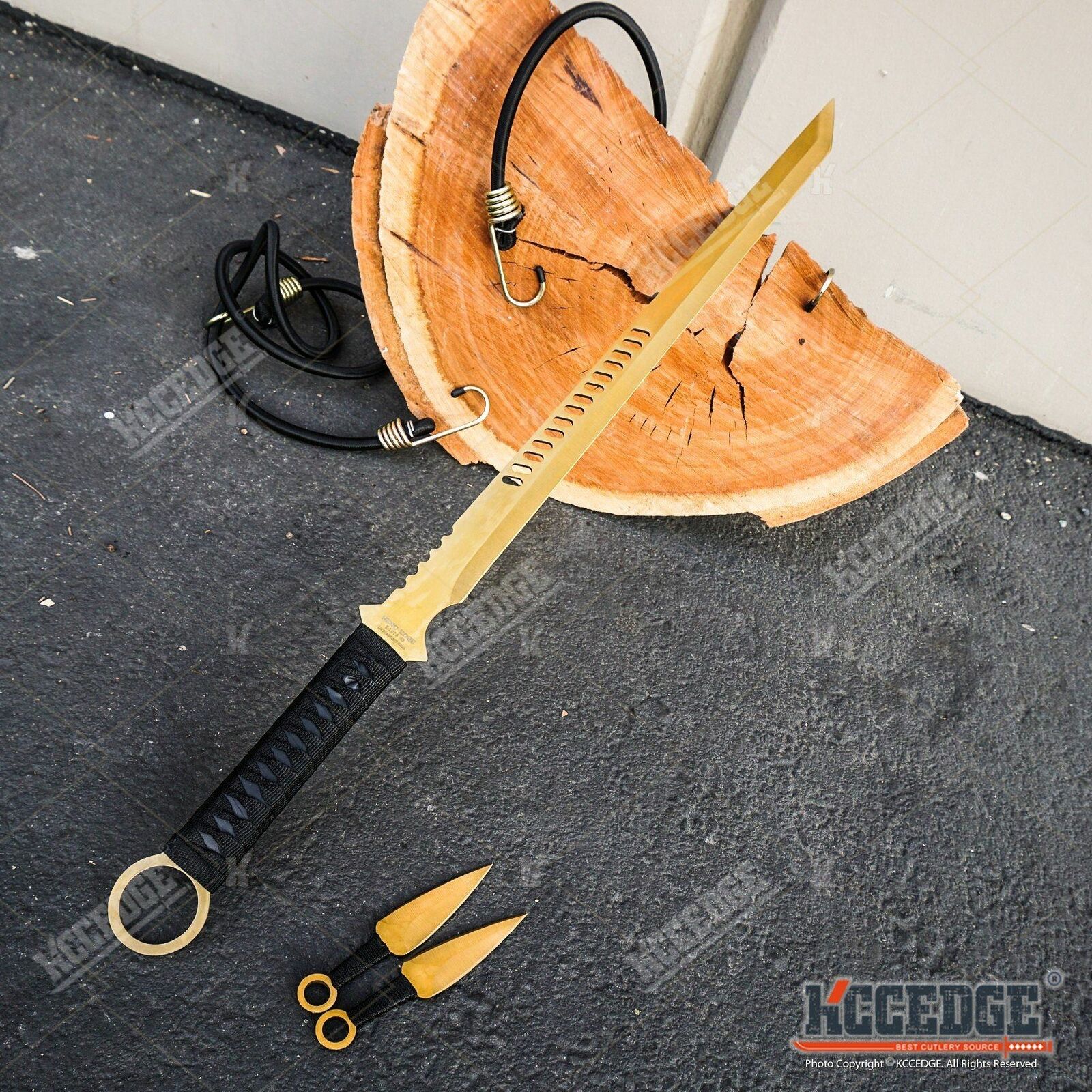 27" Ninja Sword TANTO BLADE Machete w/ 2  Knife Full Tang BLACK KATANA KCCEDGE - фотография #5