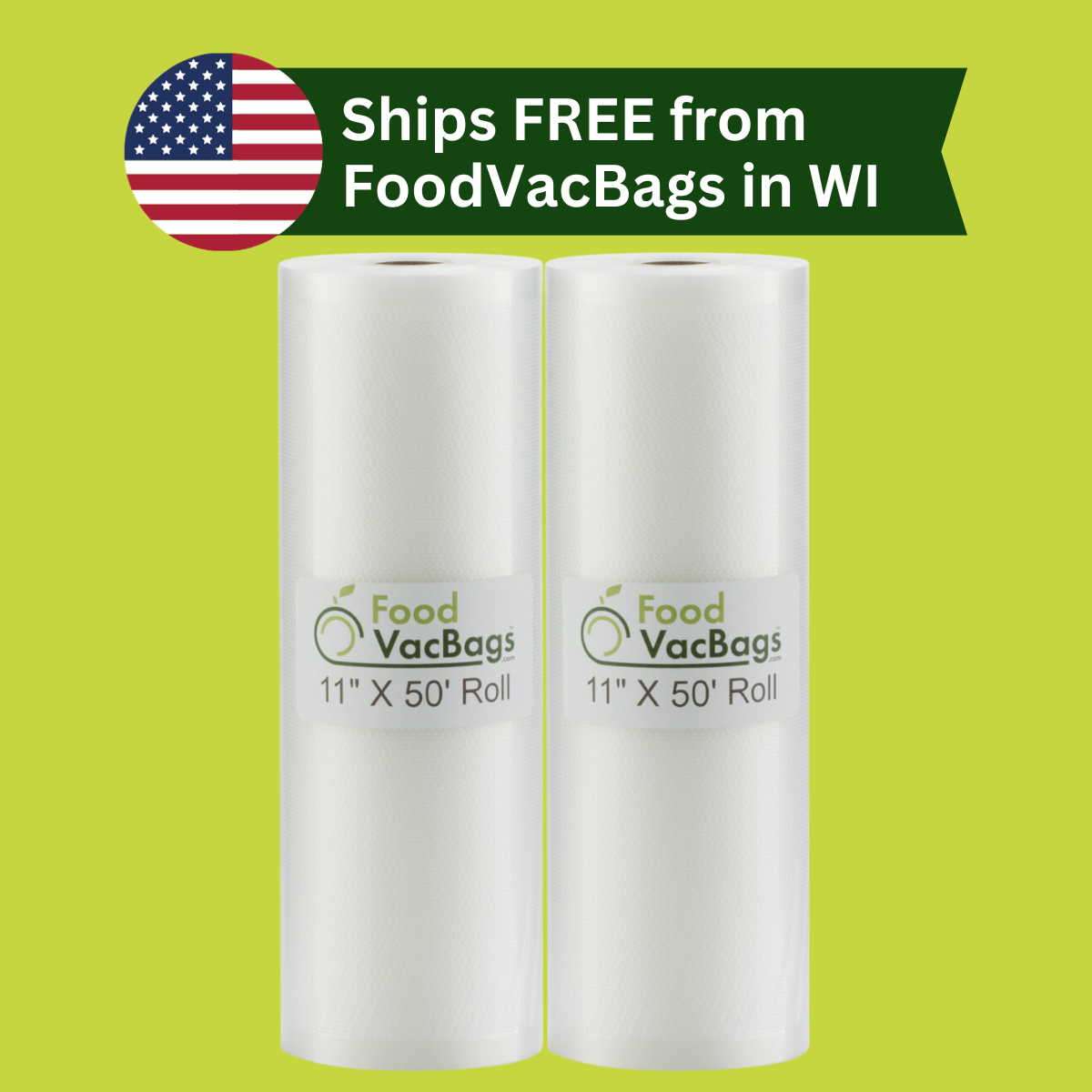 2 FoodVacBags 11"X50' Rolls Embossed Universal FoodSaver Vacuum Seal Bags FoodVacBags 401150_2