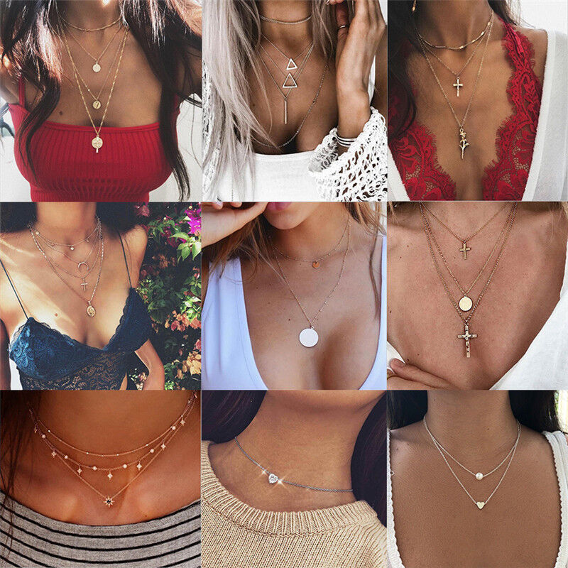 Boho Women Multi-layer Long Chain Pendant Crystal Choker Necklace Jewelry Gift Unbranded - фотография #11