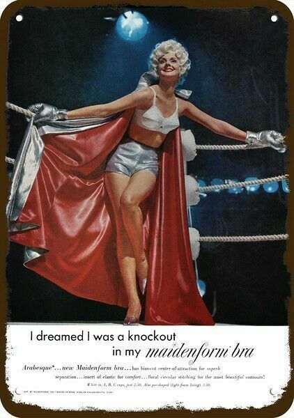 1961 Sexy Boxer Woman in MAIDENFORM BRA Vntg-Look DECORATIVE REPLICA METAL SIGN Без бренда