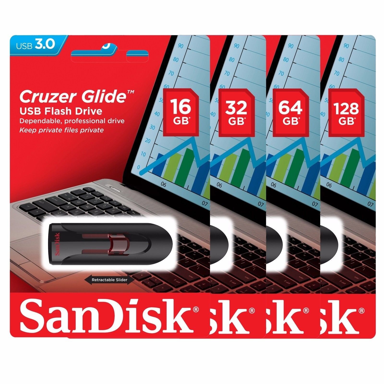 Sandisk 16GB 32GB 64GB 128GB Cruzer Glide USB 3.0 Flash Drive Memory Stick Lots SanDisk SDCZ600