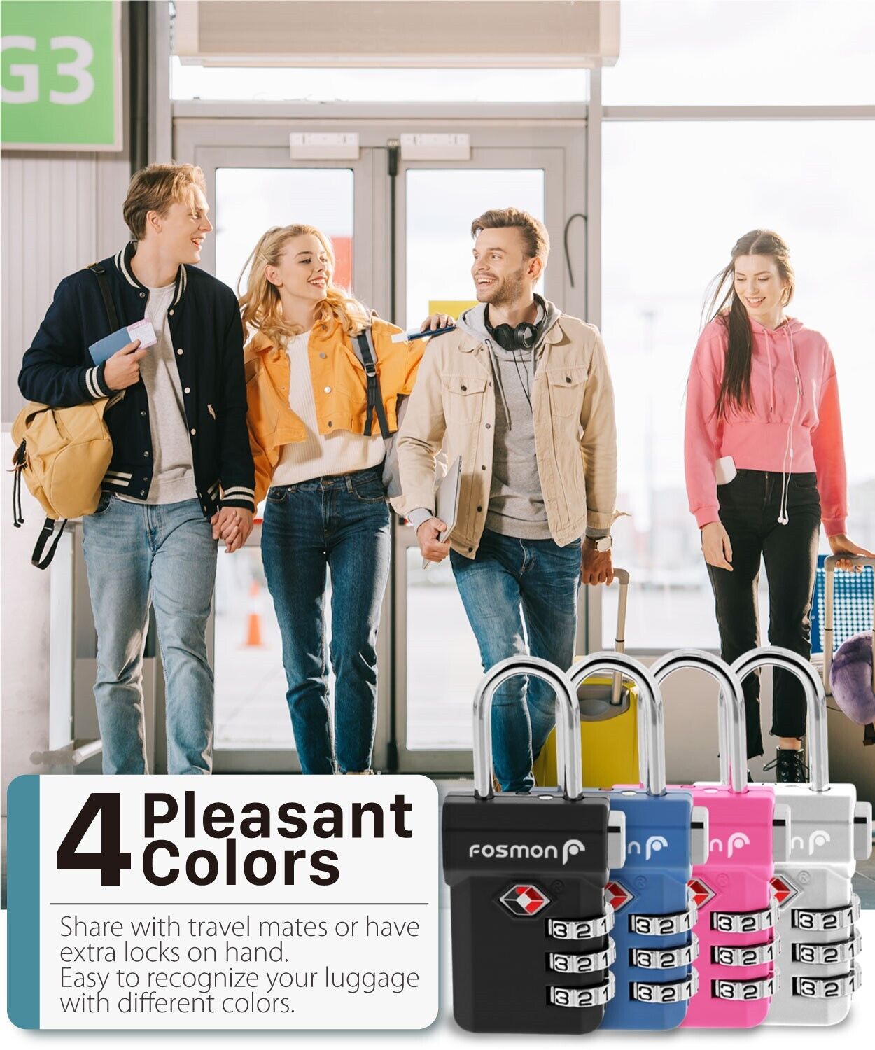 4xTSA Approve 3 Digit Combination Travel Suitcase Luggage Bag Lock Padlock Reset Fosmon 51052HOM - фотография #5