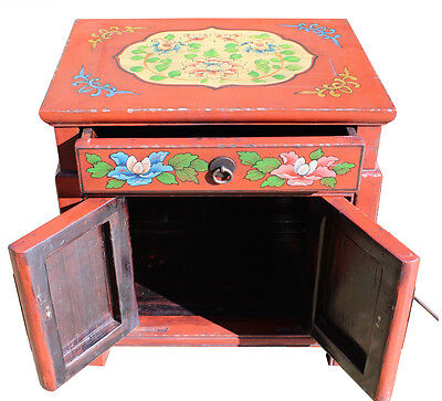 Chinese Oriental Distressed Orange Red Flower End Table Nightstand cs2299 Golden Lotus Does Not Apply - фотография #5