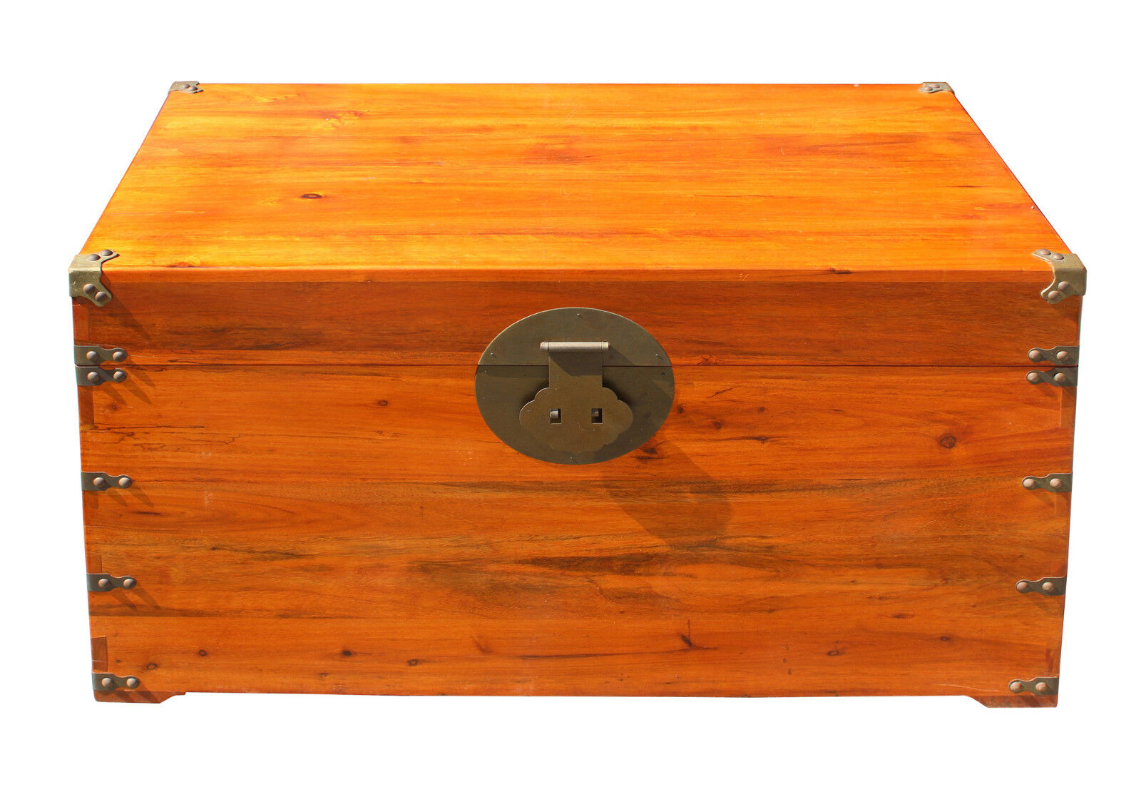 Oriental Chinese Brown Wood Moon Face Hardware Trunk Table cs3160 Handmade Does Not Apply - фотография #4